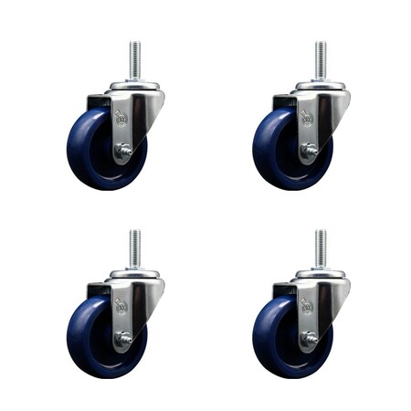 Service Caster 35 Inch Solid Polyurethane Wheel Swivel 34 Inch Threaded Stem Caster Set Service Caster SCC-TS20S3514-SPUS-34212-4